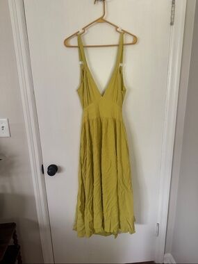 Lulu's Chartreuse V-Neck Midi Dress